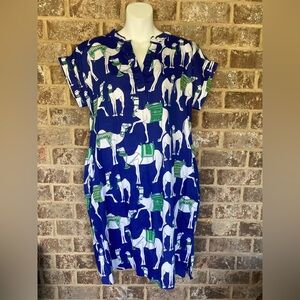 Jaye’s Studio Women’s Sateen Day Dress Camel Print Sz Medium Preppy Lounge Comfy